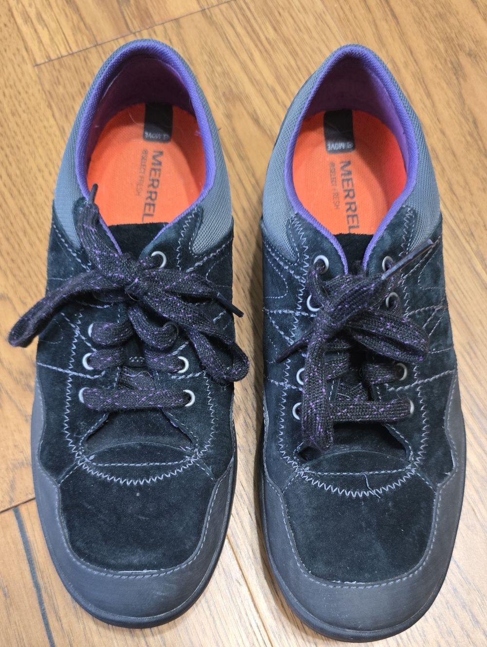 Merrell Women's Black Suede Sneakers with Purple Lining and Orange Insole - Picture 1 of 14